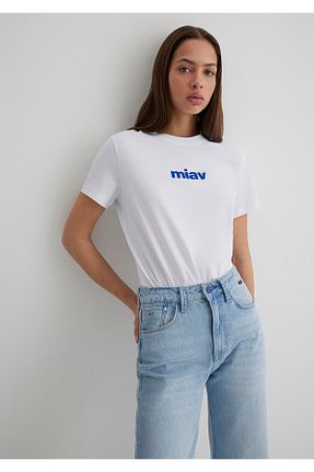 تیشرت سفید زنانه یقه دوچرخه Mavi - کد 225019134