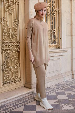 ست بالاتنه و پائین تنه حجاب بژ زنانه رگولار Alvina - کد 794076165