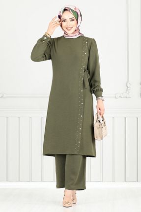 ست بالاتنه و پائین تنه خاکی زنانه بافتنی ModaMerve - کد 932618710