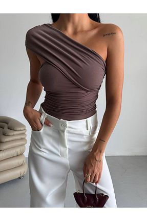 بلوز قهوه ای زنانه ساده NUA - کد 932645573