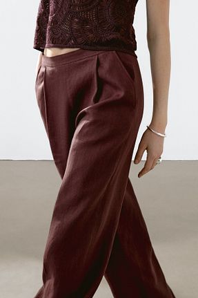 شلوار قهوه ای زنانه کتان Massimo Dutti - کد 932638366