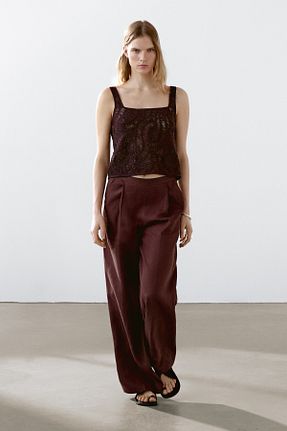 شلوار قهوه ای زنانه کتان Massimo Dutti - کد 932638366