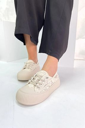 کفش اسنیکر بژ زنانه بند دار BS BEYAZ SHOES - کد 932661698