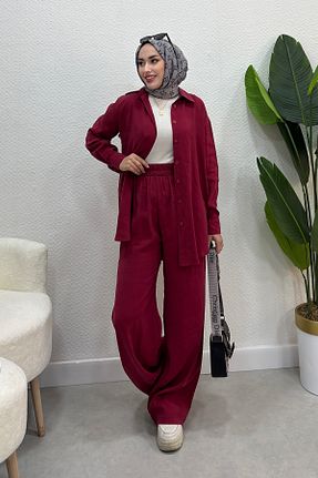 ست بالاتنه و پائین تنه حجاب زرشکی زنانه Relaxed Tesettür Diyarı - کد 932660016