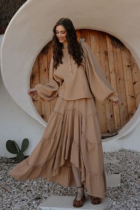 ست بالاتنه و پائین تنه حجاب قهوه ای زنانه Relaxed Olcay - کد 930066173