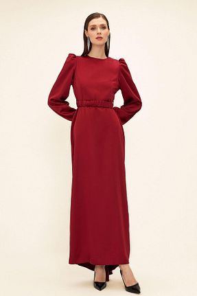 لباس مجلسی حجاب زرشکی زنانه یقه دوچرخه Olcay - کد 924278387