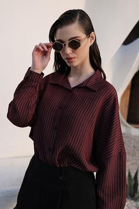 پیراهن زرشکی زنانه اورسایز Olcay - کد 931374912