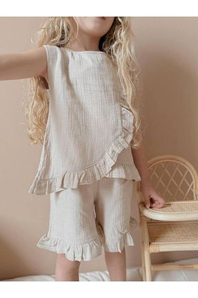 ست بالاتنه و پائین تنه بژ بچه گانه بافتنی YİGİT BUTİK - کد 933322307
