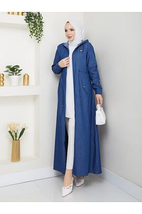 مانتو بلند حجاب سرمه ای زنانه پنبه ای KMKkombin - کد 929636232