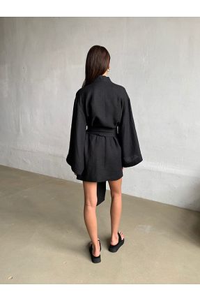 کیمونو و کافتان مشکی زنانه مخلوط کتان ADORRA34 - کد 922180206
