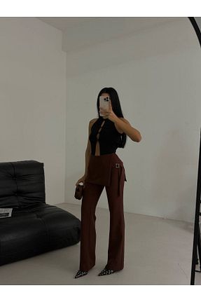 شلوار قهوه ای زنانه پنبه ای vuvutasarım - کد 932810033