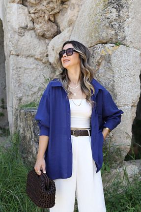 پیراهن سرمه ای زنانه اورسایز bytugcekaya - کد 932825044