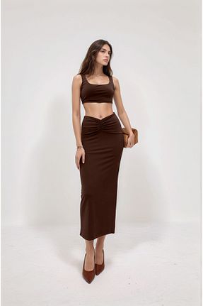 ست بالاتنه و پائین تنه قهوه ای زنانه بافت Bled - کد 920282031