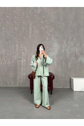 ست بالاتنه و پائین تنه سبز زنانه بافتنی Gaus - کد 931137945