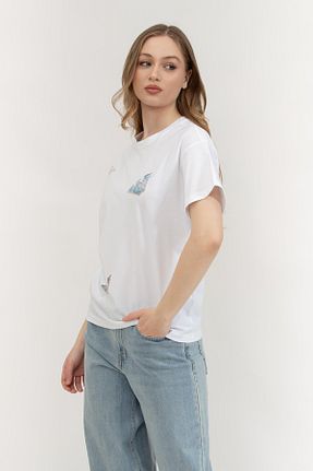 تیشرت سفید زنانه یقه دوچرخه Emporio Armani - کد 901837446