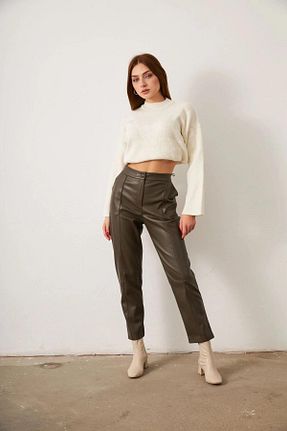 شلوار پارچه ای خاکی زنانه پاچه لوله تفنگی SELECTION PATRICE - کد 931191380