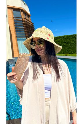 کلاه بژ زنانه حصیر Luminos Butik - کد 920508152