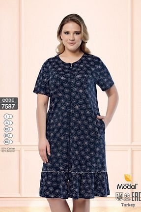 لباس سایز بزرگ سرمه ای زنانه پنبه ای ROMEO LİFE - کد 931224266