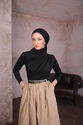 بلوز حجاب مشکی زنانه Straight YEDİLALE - کد 818249461
