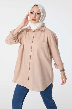 تونیک حجاب قهوه ای زنانه مخلوط پلی استر TOFİSA - کد 778178081