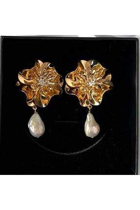 گوشواره مروارید متالیک مروارید آب شیرین By Saadet Özkanlı - کد 931292998