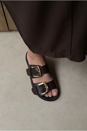 دمپائی قهوه ای زنانه چرم مصنوعی Mupa Shoes - کد 931287791