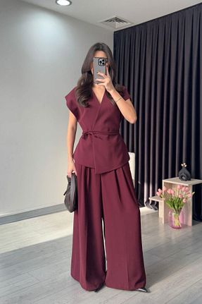 ست بالاتنه و پائین تنه زرشکی زنانه بافتنی HARMONY GLOBAL - کد 931304128