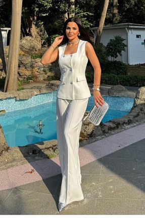 ست بالاتنه و پائین تنه سفید زنانه بافتنی Genel Markalar - کد 931305794
