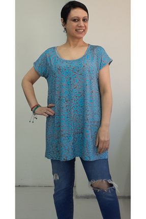 تیشرت سایز بزرگ آبی زنانه سایز بزرگ Mertcan Butik - کد 931307946