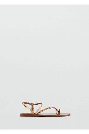 صندل طلائی زنانه پاشنه تخت MANGO Teen - کد 931318029