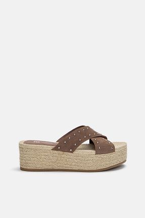دمپائی قهوه ای زنانه چرم خالص Pull & Bear - کد 924581555