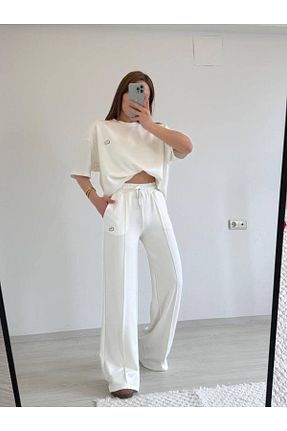ست بالاتنه و پائین تنه سفید زنانه بافت Abalı - کد 931309948