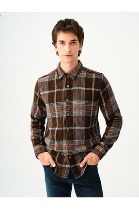 پیراهن قهوه ای مردانه ریلکس فیت Loft - کد 859029805