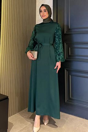 لباس مجلسی حجاب سبز زنانه یقه ایستاده Julude - کد 931703821