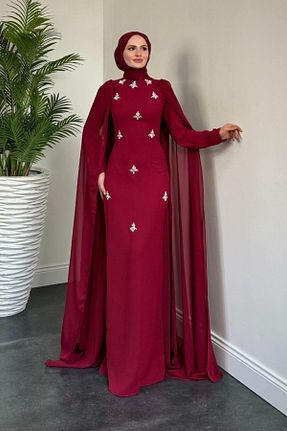 لباس مجلسی حجاب زرشکی زنانه MERVEN AKYÜZ - کد 931732610