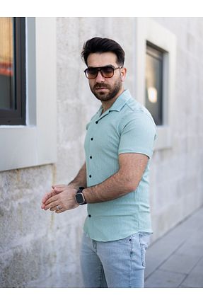 پیراهن فیروزه ای مردانه اسلیم فیت MODA - کد 931437479