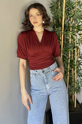 بلوز زرشکی زنانه ساده GÜLSELİ - کد 931451804