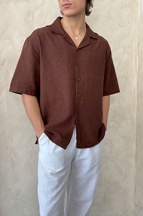 پیراهن قهوه ای مردانه اورسایز HYMAN - کد 931475259