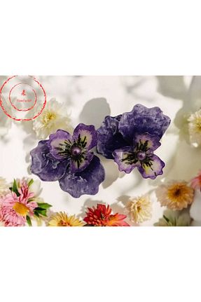گوشواره جواهر بنفش مروارید Bloomflorart - کد 931475582