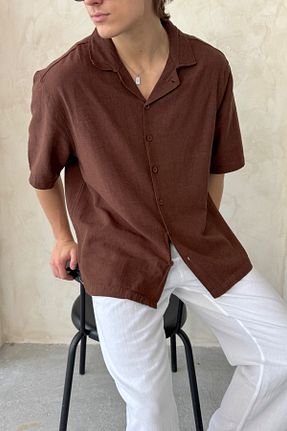 پیراهن قهوه ای مردانه اورسایز HYMAN - کد 931475259