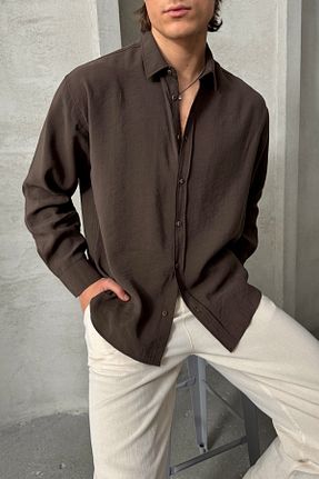 پیراهن قهوه ای مردانه اورسایز HYMAN - کد 931485596