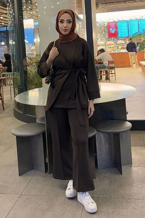 ست بالاتنه و پائین تنه قهوه ای زنانه بافتنی Tesettür Diyarı - کد 863629322