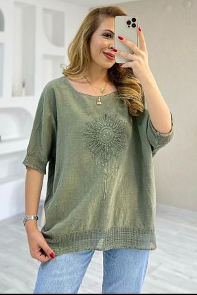 بلوز خاکی زنانه ساده AYASOFYA OTANTIK - کد 931588230
