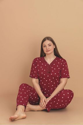 ست لباس راحتی سایز بزرگ قرمز زنانه طرح دار Temporium - کد 931590784