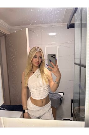 ست بالاتنه و پائین تنه سفید زنانه بافت mekabutik - کد 931596445