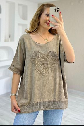 بلوز خاکی زنانه ساده AYASOFYA OTANTIK - کد 931597619