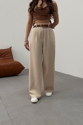 شلوار پارچه ای بژ زنانه بلند BİKELİFE - کد 931741990