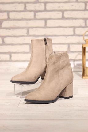 بوت / نیم بوت بژ زنانه پاشنه تخت DERİ KABUSU - کد 465050414