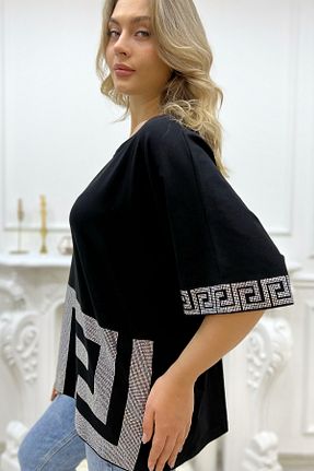 تیشرت سایز بزرگ مشکی زنانه گشاد RICH GLAM - کد 931164223
