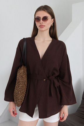 کیمونو و کافتان قهوه ای زنانه %100 پنبه Laluvia - کد 931785074